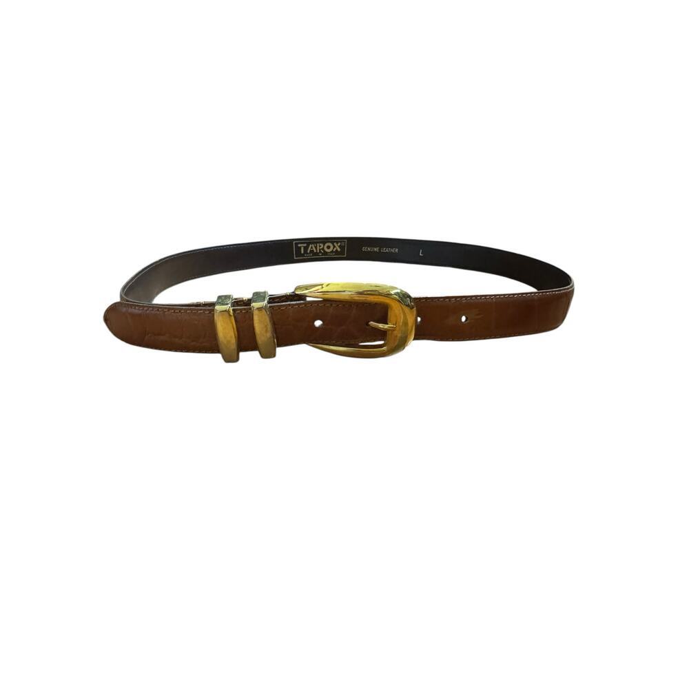 Vtg TAROX Italy Leather Belt L Croc Embossed Gold Buckle First Office Siren Chic